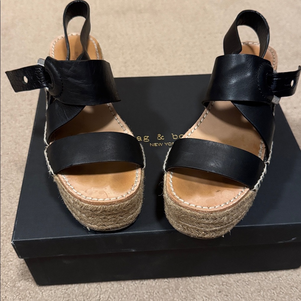 rag & bone Black Leather Platform Sandals
